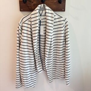 NWT Lou & Grey Striped Open Front Cardigan Shawl Collar Fleece White Grey XL